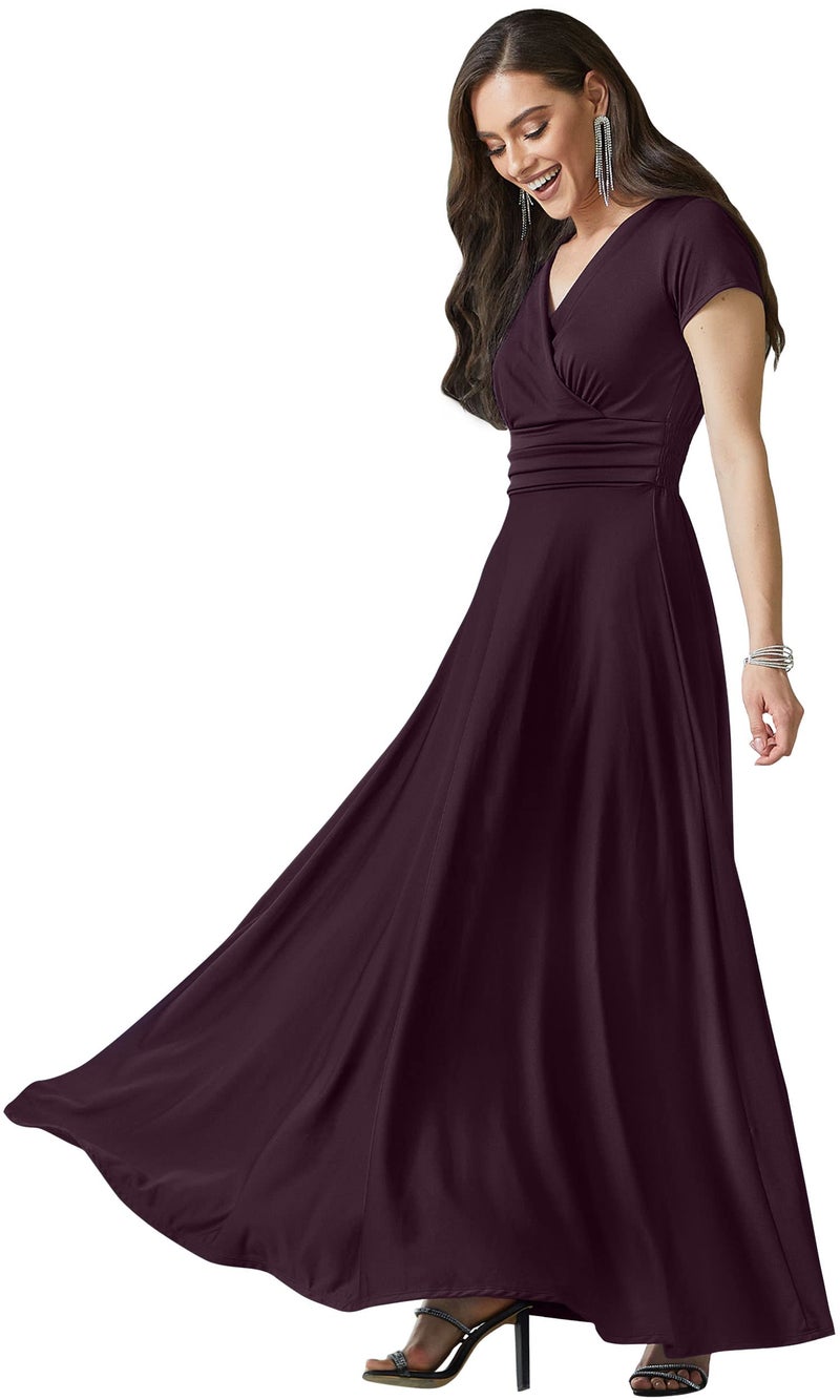KOH KOH Plus Size Womenâ€™s Long Cap Short Sleeve Flowy Cocktail Semi Formal Prom Gala Black Tie Bridesmaid Wedding Guest Work Dressy Tall Gown Gowns Maxi Dress Dresses, Sangria Wine XL 14-16 - Image 1